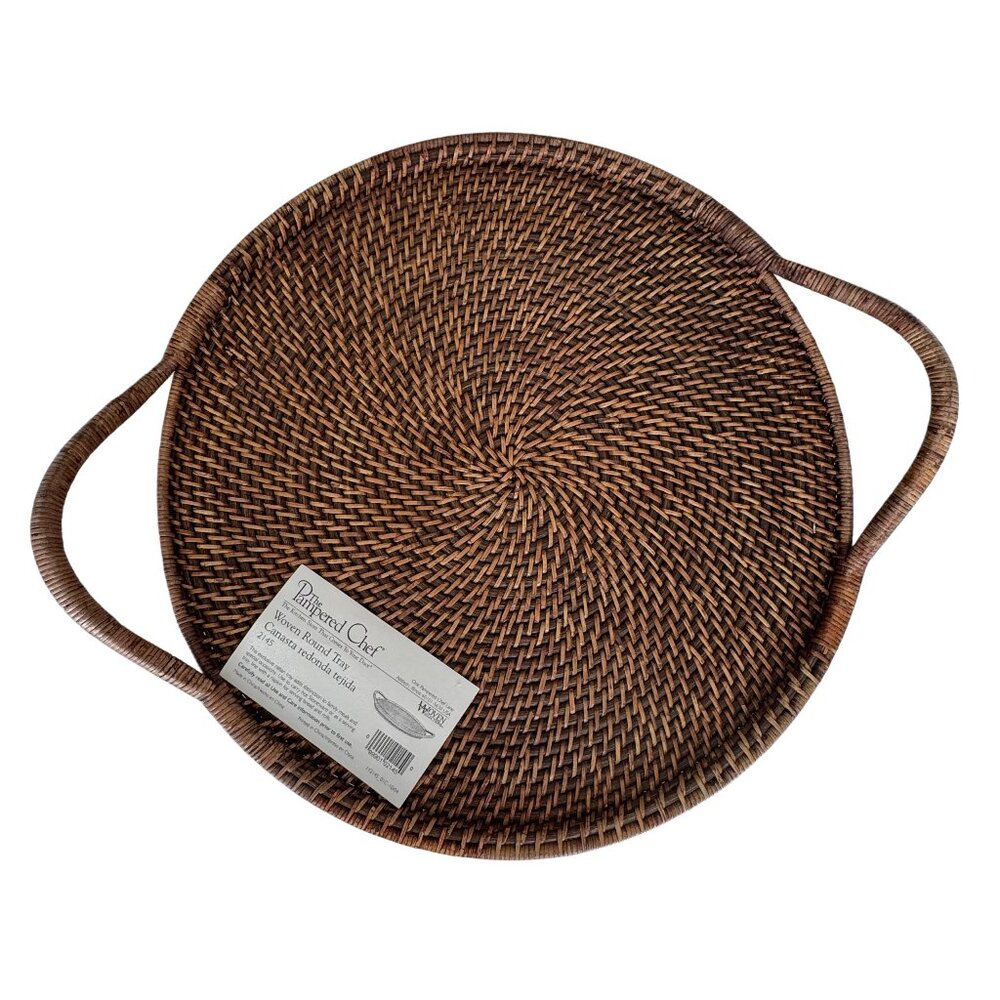 New Pampered Chef Woven Selections Wicker Serving Tray W/Handles 16" D #2145